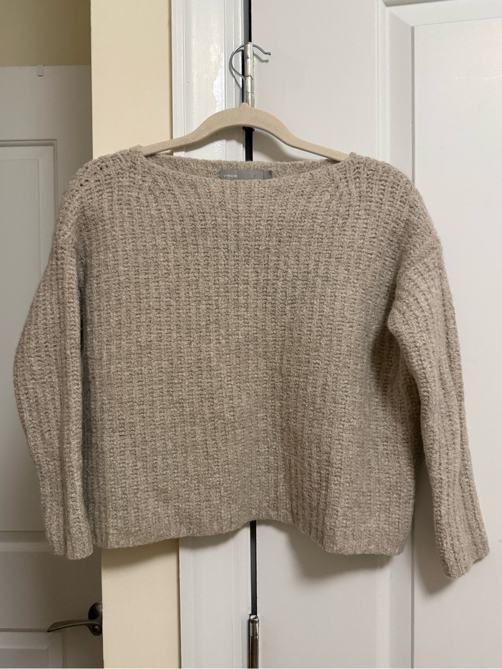 Vince Neutral Taupe Cashmere Blend Crewneck Sweater